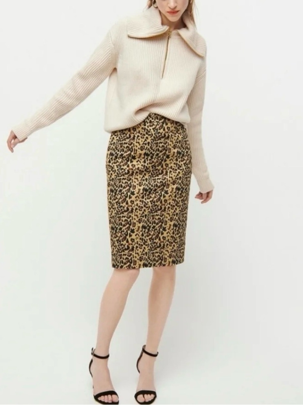 J.Crew No. 2 Leopard Print Pencil Skirt Stretch Cotton Knee Length Size 12